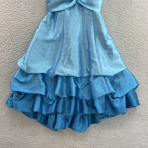 Y2K 2000s Baby Blue Satin Layer Open Back Halter Cinderella Fairy Mini Dress 4 S - Picture 4 of 8